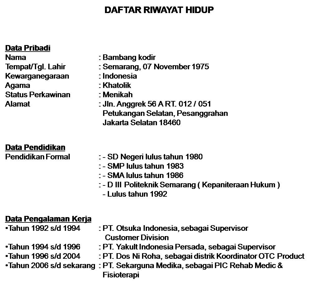 Contoh Daftar Riwayat Hidup Dalam Bahasa Indonesia